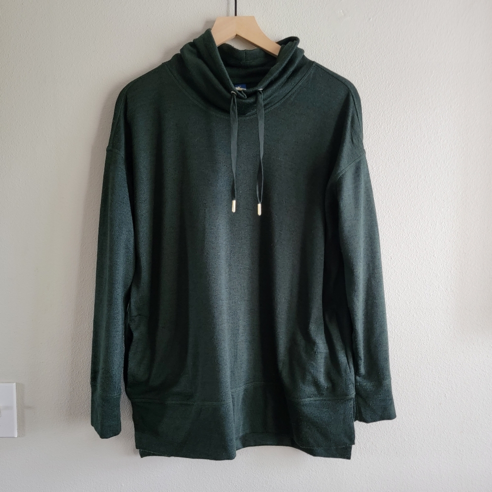 Get after it cowl sweater, L, Forest green